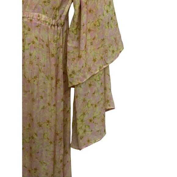 Paloma Blue Kimono Duster Cover Up Robe Maxi 100% Silk Slit Sides M/L - Picture 3 of 9